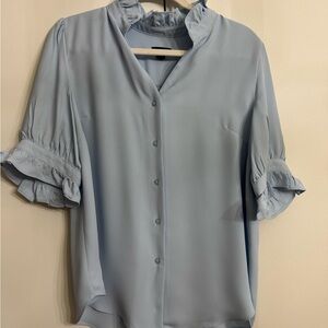 Ann Taylor Light Blue Ruffle Sleeve Button-Front Blouse-Size Medium